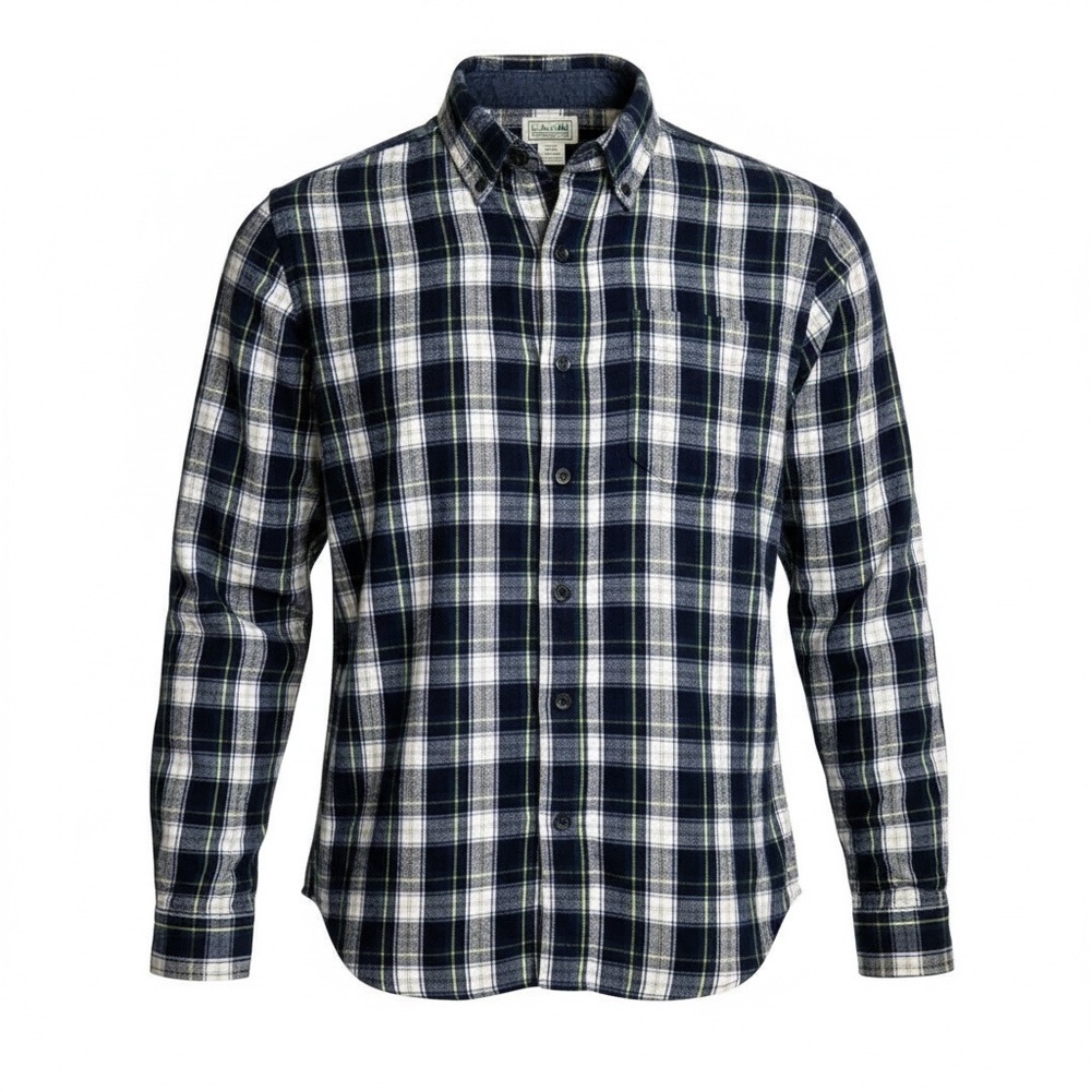 L.L.Bean Shirt Mens Large Flannel Button Down Plaid Blue Pocket Cotton Medium